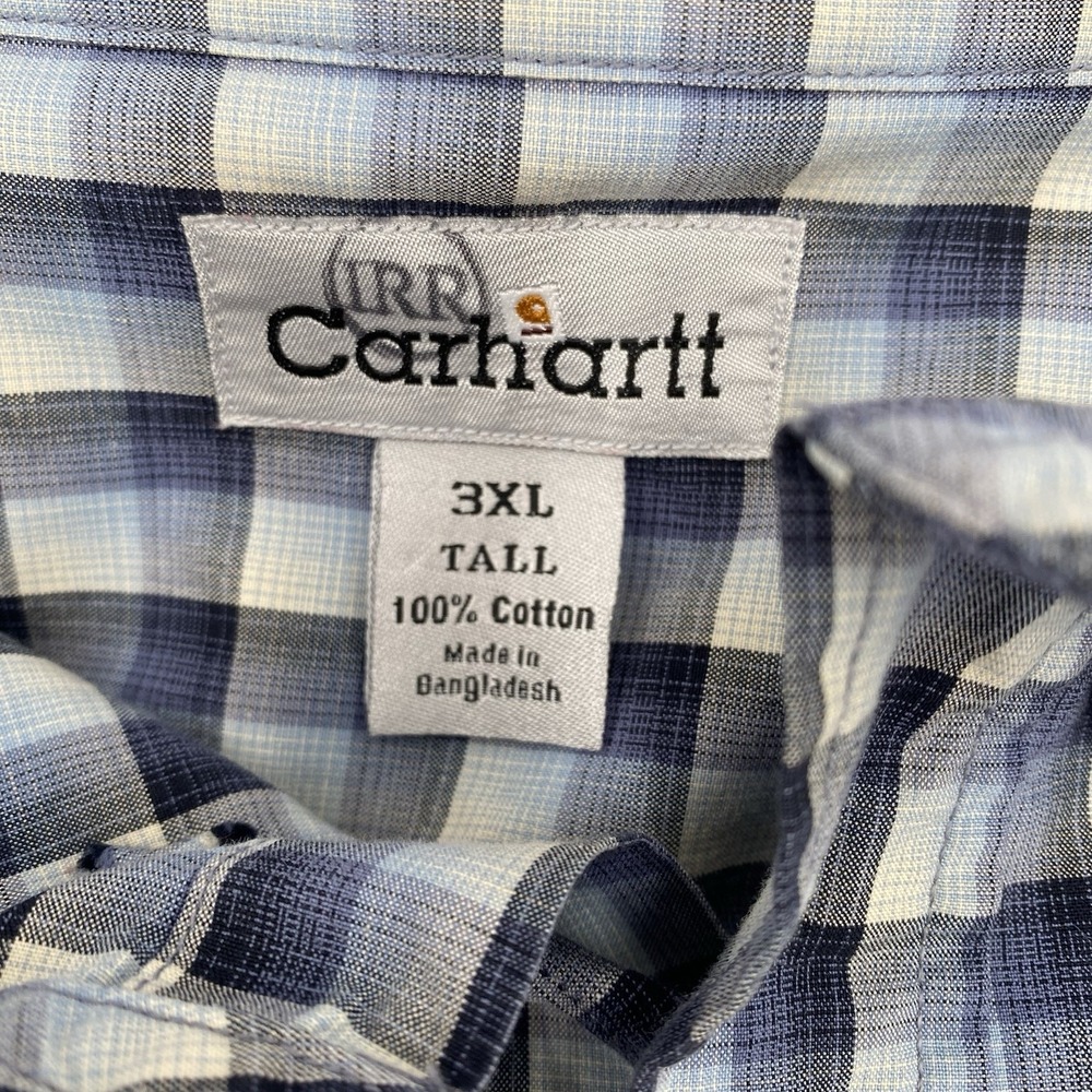 Carhartt Men 3XL Tall Blue Plaid Long Sleeve Relaxed Fit Button Down Shirt - Picture 5 of 10